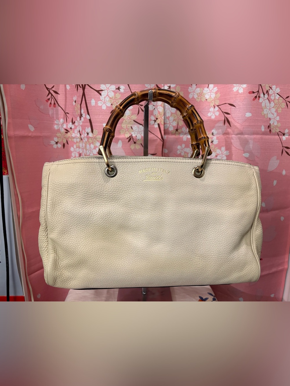 Gucci Made in Italy By Gucci Bamboo Shopper Tote Bag Off White Authentic